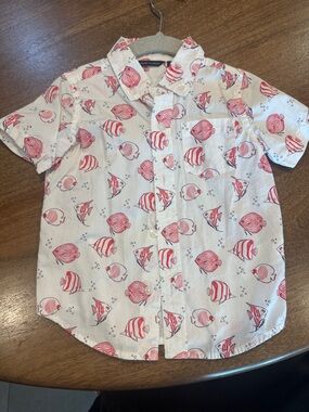 Janie and Jack White Shirt with red Coral Fish Print